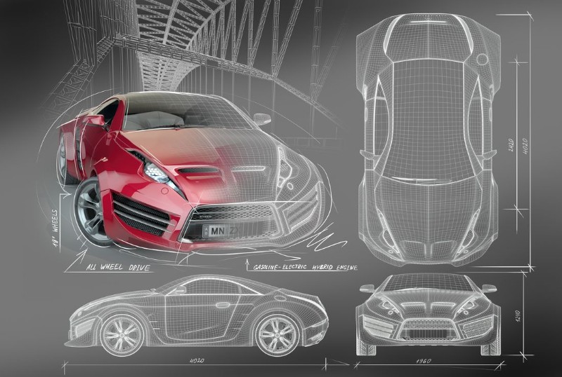 3D Фотообои 3D Фотообои «Красное авто схема»