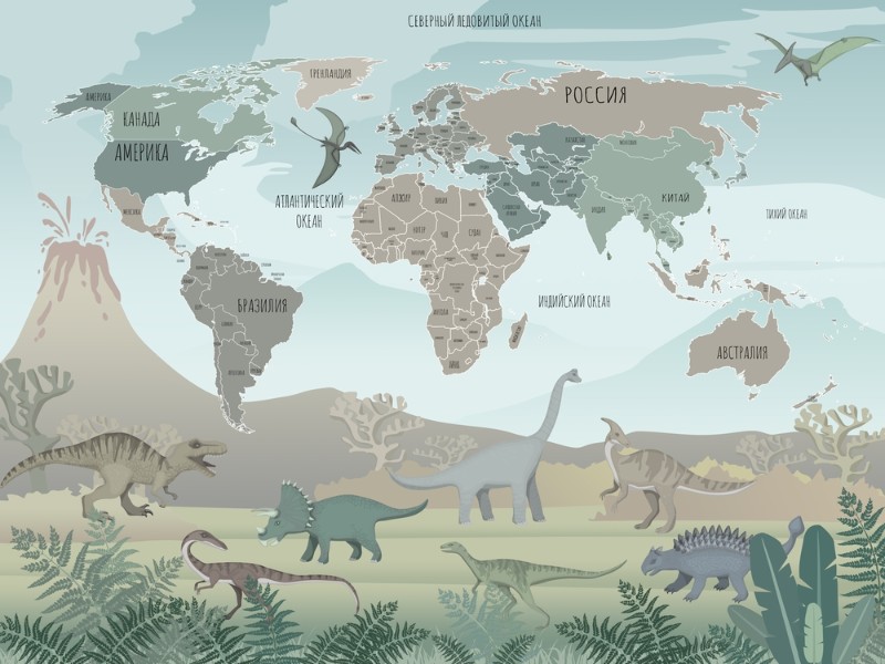 3D Фотообои Фотообои «Карта с динозаврами»