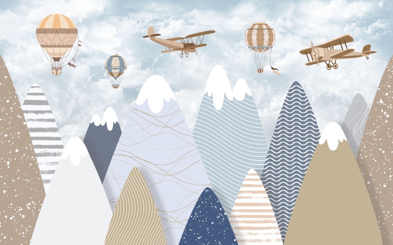 3D Фотообои Фотообои «Разноцветные горы с самолётами»