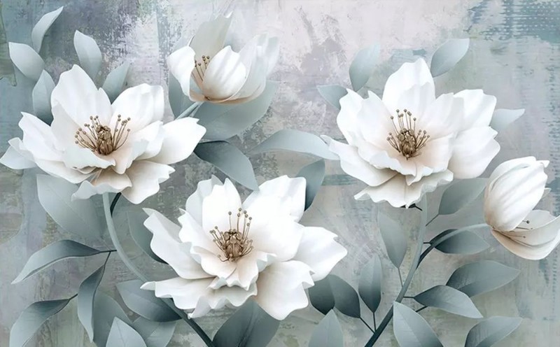 3D Фотообои 3D Фотообои  "Благородные белые цветы" 