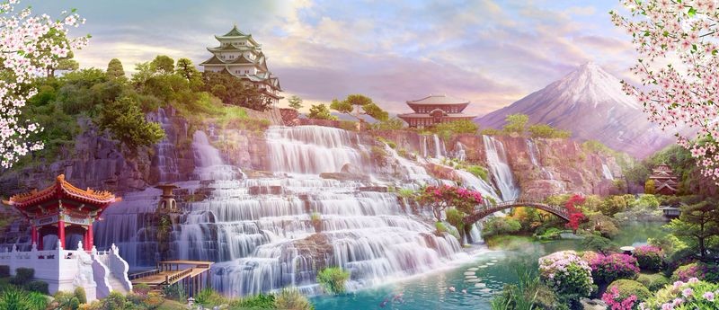 3D Фотообои 3D Фотообои «Долина водопадов в японии»