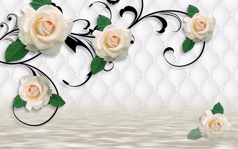 3D Фотообои 3D Фотообои «Белые розы над водой»