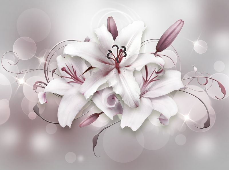 3D Фотообои  «Сияющие пудровые лилии»  вид 1
