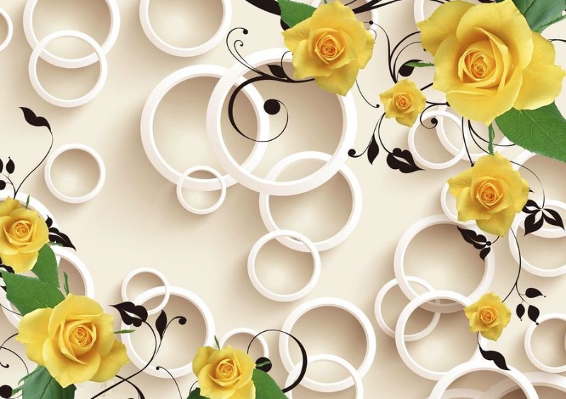 3D Фотообои 3D Фотообои  «Лимонные розы на молочном фоне» 