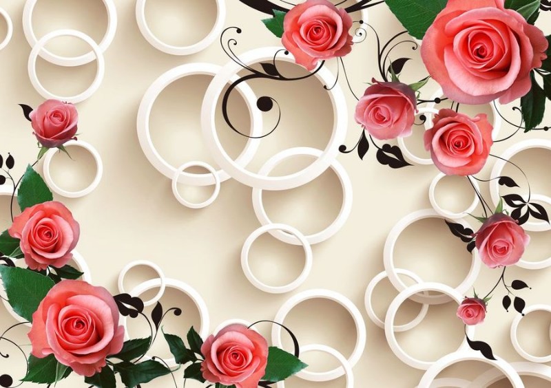 3D Фотообои 3D Фотообои  «Нежные розы на молочном фоне» 