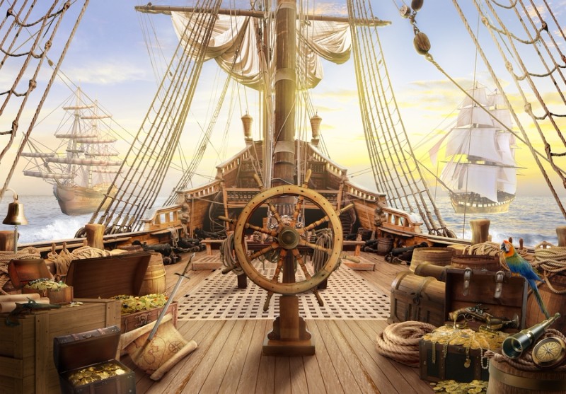 3D Фотообои 3D Фотообои «Штурвал пиратского корабля»