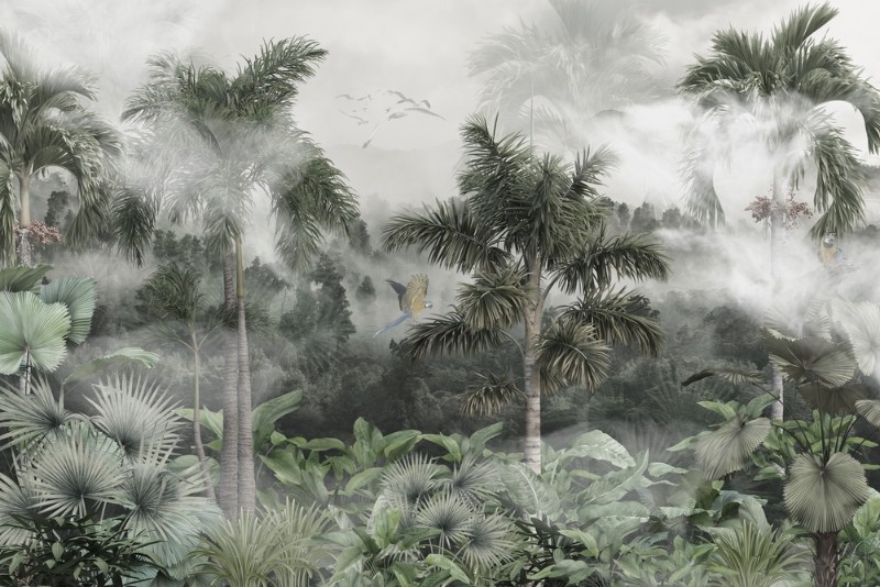 3D Фотообои 3D Фотообои «Попугаи в туманных тропиках»