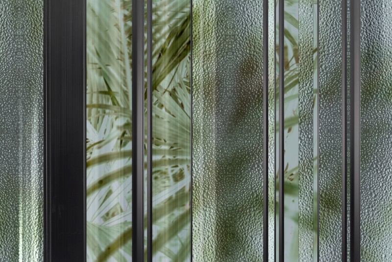 3D Фотообои 3D Фотообои «Крупные яркие тропические листья за стеклом»