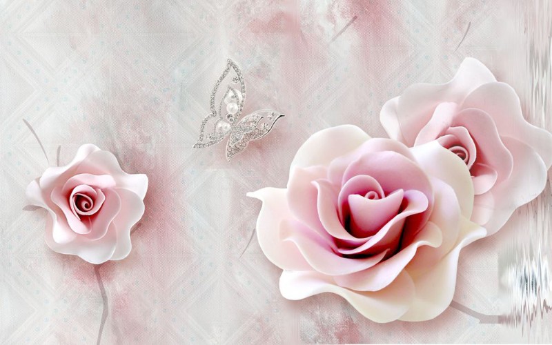 3D Фотообои 3D Фотообои «Розы с ювелирной бабочкой»