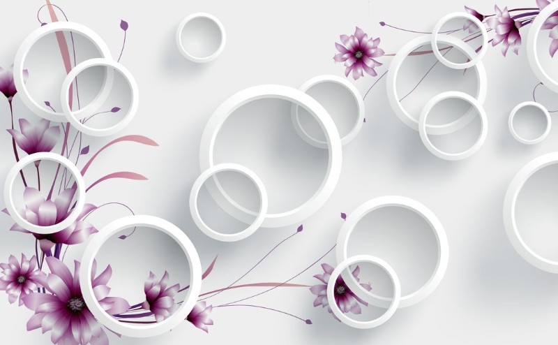 3D Фотообои 3D Фотообои «Объемные белые кольца с полевыми цветами»