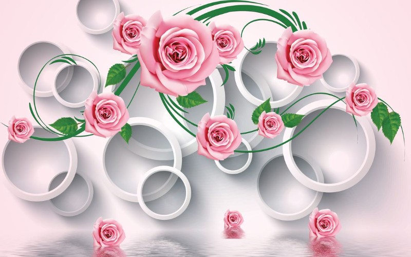 3D Фотообои 3D Фотообои «Плеяда роз над водой»
