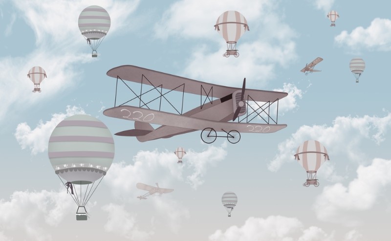 3D Фотообои 3D Фотообои «Ретро самолет с воздушными шарами»  