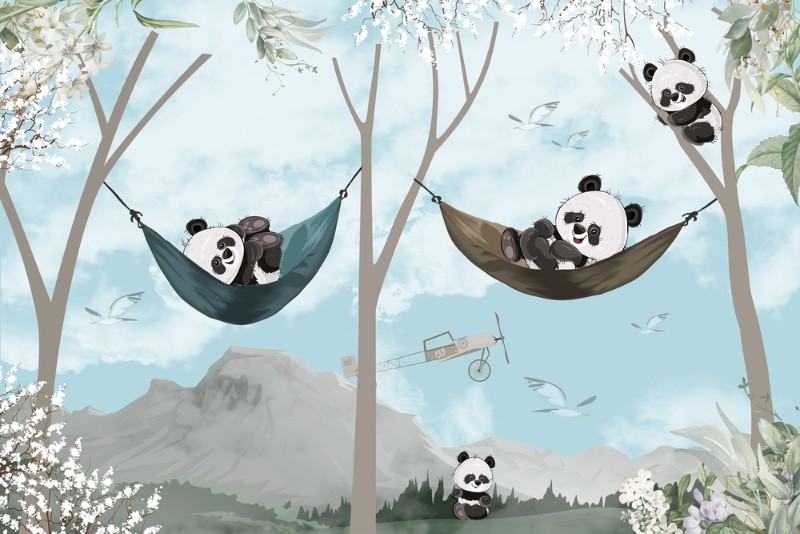 3D Фотообои 3D Фотообои «Милые панды в гамаках»  