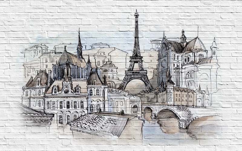 3D Фотообои 3D Фотообои «Париж акварелью на стене»