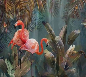 Шторы для ванной «Фламинго в тенистых тропиках»