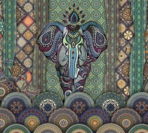 Шторы для ванной «Величественный слон в лиловых оттенках»