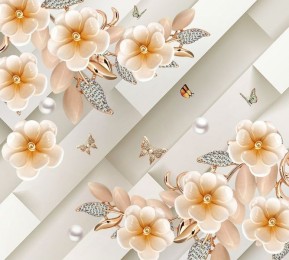 Шторы для ванной «Керамические цветы с драгоценными лепестками»