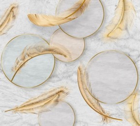 Шторы для ванной «Золотые перья с кругами»
