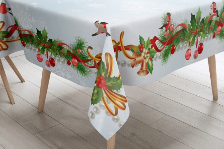 3D скатерть «Рождественская композиция со снегирями» вид 3