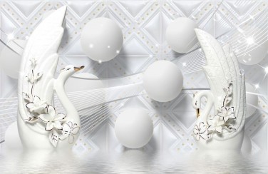3D Ковер «Керамические лебеди с белыми шарами»