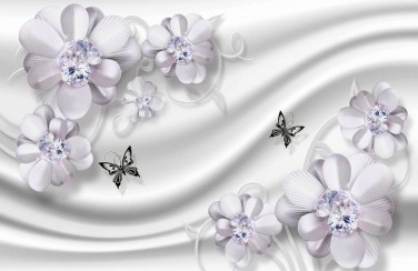 3D Ковер «Сапфировая фантазия с цветами и бабочками»