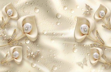3D Ковер «Жемчужные каллы в каплях росы»