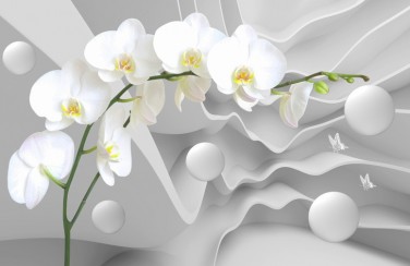 3D Ковер «Белая орхидея на объемном фоне» 