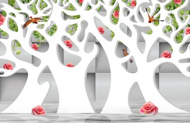 3D Ковер «Абстрактные белые деревья над водой» 