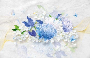 3D Ковер «Небесно-голубые цветы»