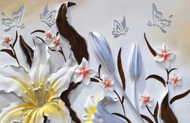 3D Ковер «Объемные цветы с бабочками» 