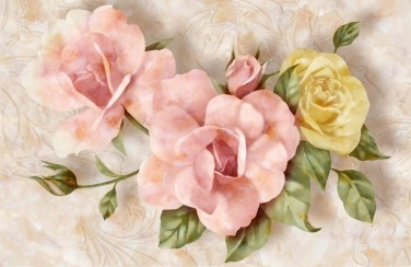 3D Ковер «Объемные розы под мрамор» 