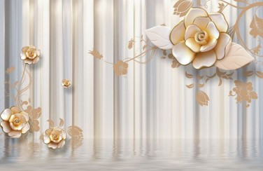 3D Ковер «Объемные керамические цветы над водой»
