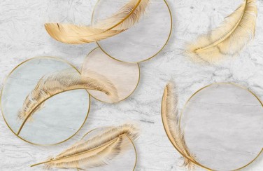 3D Ковер «Золотые перья с кругами»