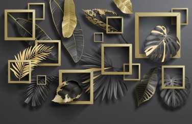 3D Ковер «Листья с золотыми квадратами»