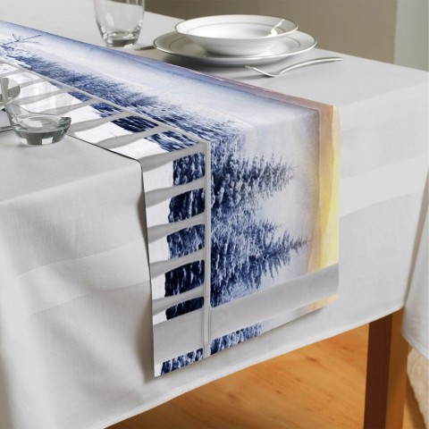 Дорожка на стол с рисунком «Вид с балкона на зимний лес» вид 4