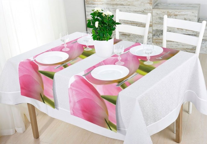 Сервировочная дорожка для кухонного стола «Крупные розовые тюльпаны» вид 2
