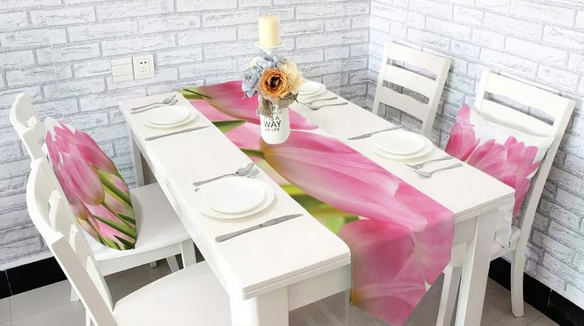 Сервировочная дорожка для кухонного стола «Крупные розовые тюльпаны» вид 3