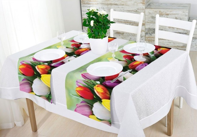 Дорожка на стол с рисунком «Разноцветные тюльпаны» вид 2