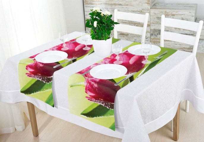 Сервировочная дорожка для кухонного стола «Тюльпаны на зеленом фоне» вид 2