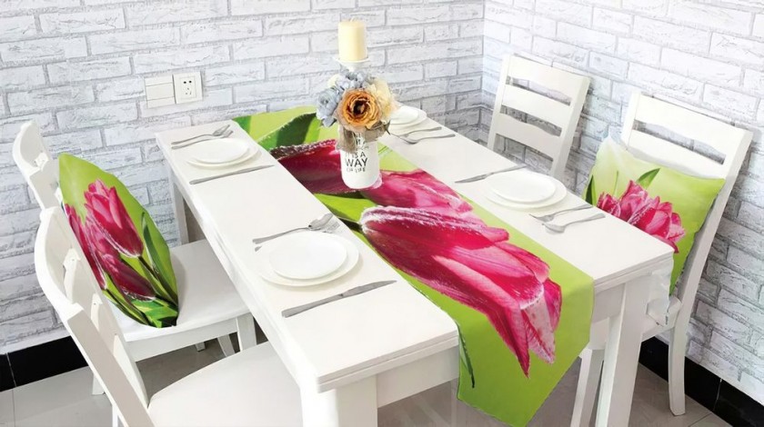 Сервировочная дорожка для кухонного стола «Тюльпаны на зеленом фоне» вид 3