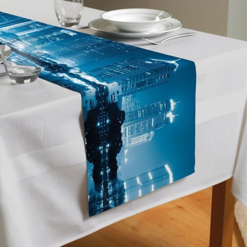 Дорожка на стол с рисунком «Неоновые огни ночного города» вид 4