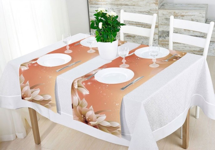 Дорожка для стола «Персиковая инсталляция с цветами» вид 2