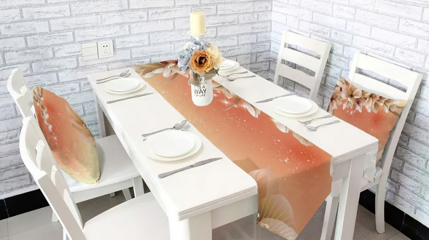 Дорожка для стола «Персиковая инсталляция с цветами» вид 3