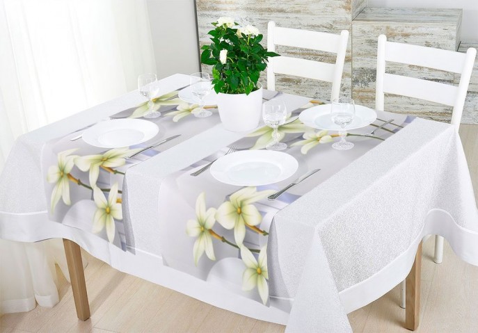 Сервировочная дорожка для кухонного стола «Нежно-салатовые цветы на объемном фоне» вид 2