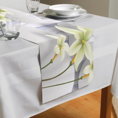 Сервировочная дорожка для кухонного стола «Нежно-салатовые цветы на объемном фоне» вид 4