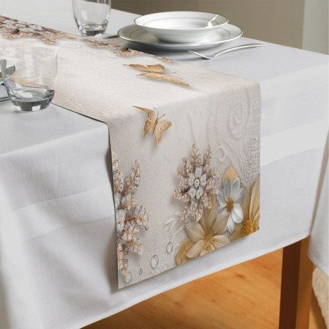 Сервировочная дорожка для кухонного стола «Объемные цветы со стразами и бабочками» вид 4