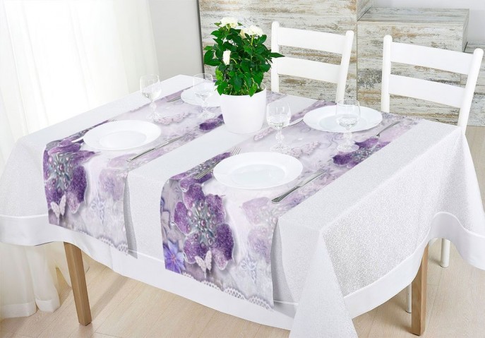 Дорожка на стол с рисунком «Ювелирные фиолетовые цветы» вид 2