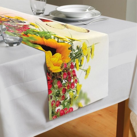 Дорожка на стол с рисунком «Бабочки над яркими цветами» вид 4