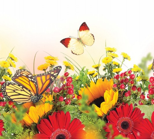 Дорожка на стол с рисунком «Бабочки над яркими цветами» вид 1