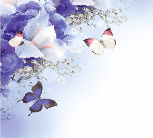 Кухонная лента «Бабочки под нежными цветами» вид 1